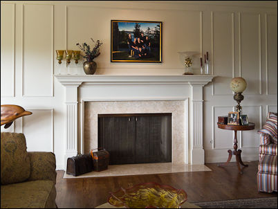 Family portrait above fireplace in Baumstarck home. Bellingham, WA. © 2011 Mark Turner Family portrait above fireplace